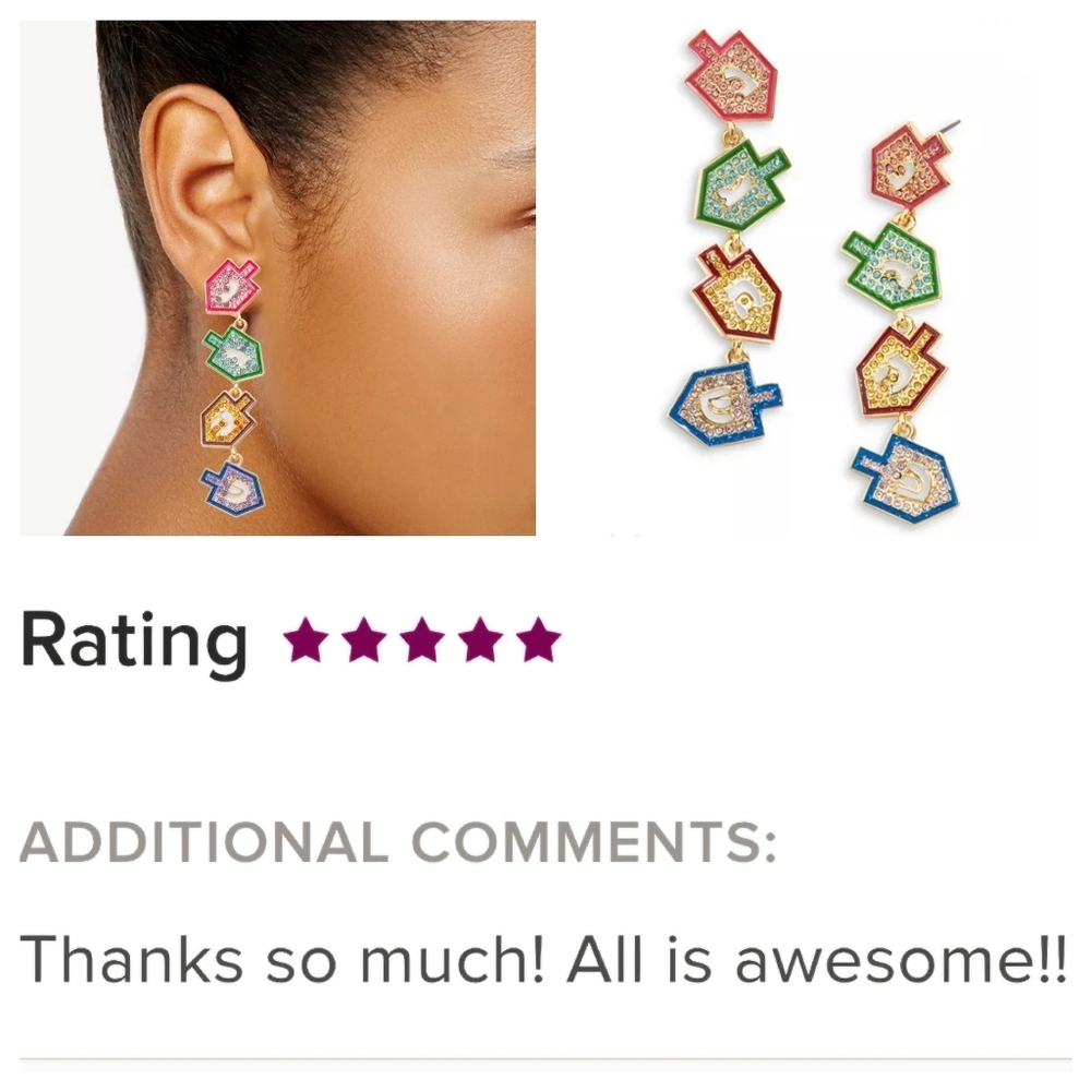 Dreidel Earrings Colorful Festive Hanukkah - Picture 4 of 10